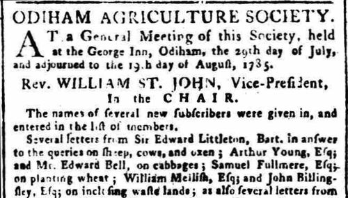 Il rev. Austen nella lista dei nuovi membri della Odiham Agricoltural Society